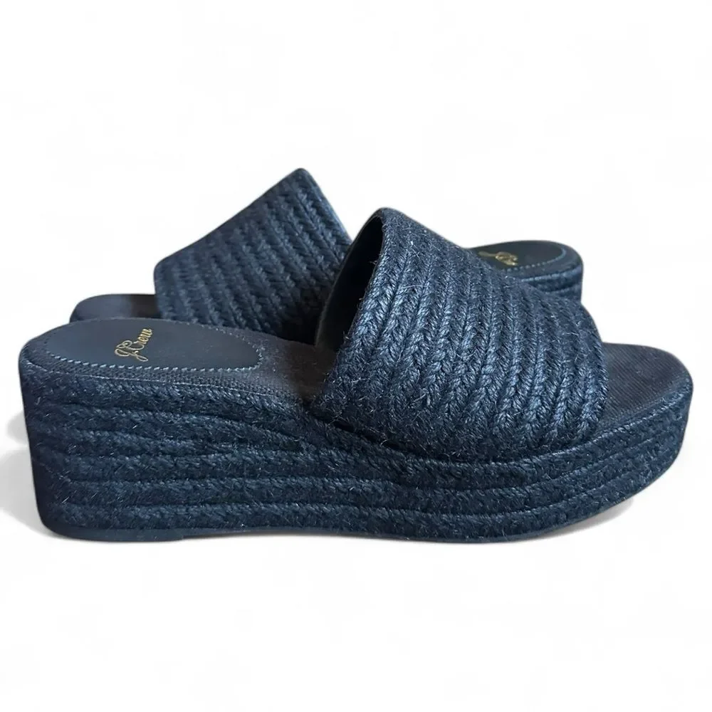 J.Crew Espadrille Platform Slide Sandals Black Size 9 Braided Wedge Minimalist
